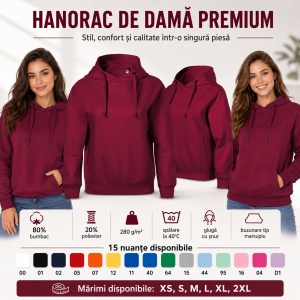 Hanorac Damă cu Glugă și Buzunare Tip Marsupiu Malfini 421 Moon – 280 g/m² - Img 10