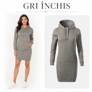 Hanorac Lung Tip Rochie Damă cu Glugă și Buzunar Marsupiu Malfini 419 Snap – 320 g/m² - Img 15