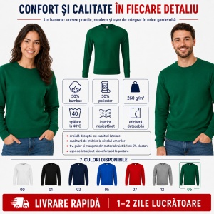 Hanorac unisex fără glugă tip bluză, pentru damă și bărbat, 260 g/m² - Img 3