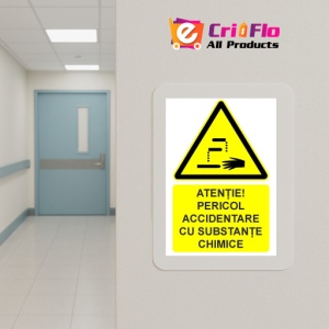Indicator Atentie pericol accidentare cu substante chimice indicator de avertizare, Sticker autocolant - Img 5