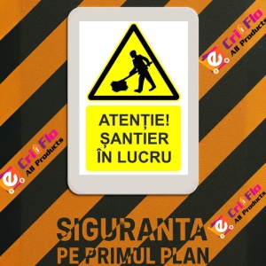 Indicator Atentie santier in lucru indicator de avertizare, Sticker autocolant - Img 3