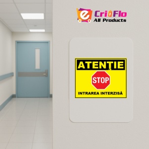 Indicator Atentie stop intrarea interzisa, Sticker autocolant - Img 5