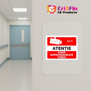 Indicator Atentie zona supravegheata video 24 de ore, Sticker autocolant - Img 5