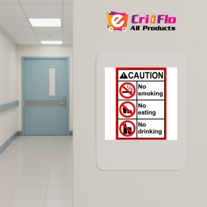 Indicator Caution no smoking no eating no drinking sign, Sticker autocolant - Img 5