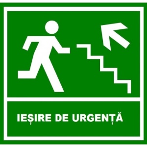 Indicator De iesire de urgenta scari cu sageata in dreapta sus, Sticker autocolant