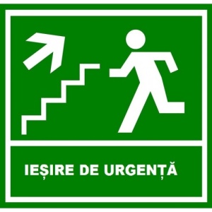 Indicator De iesire de urgenta scari cu sageata in stanga sus, Sticker autocolant