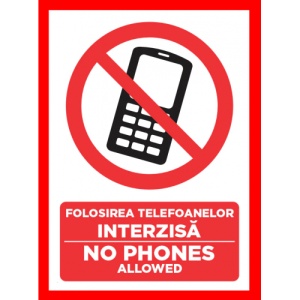 Indicator Folosirea telefoanelor interzisa no phones allowed, Sticker autocolant