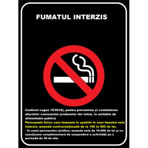 Indicator Fumatul interzis conform legii 15, Sticker autocolant