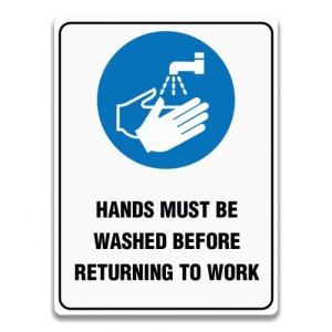 Indicator HAND MUST BE WASHED BEFORE RETURNING TO WORK SIGN, Sticker autocolant