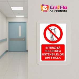 Indicator Interzisa folosirea ustensilelor din sticla indicator de interzicere, Sticker autocolant - Img 5