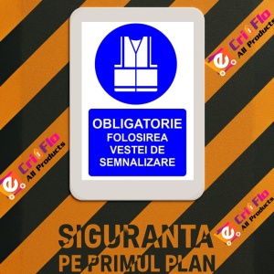 Indicator Obligatorie folosirea vestei de semnalizare indicator de obligativitate, Sticker autocolant - Img 3
