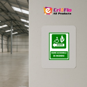 Indicator Pentru iesire accesibila de incendiu cu sageata in stanga, Sticker autocolant - Img 3