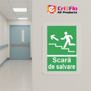 Indicator protectia muncii scara de salvare evacuare sus, Sticker autocolant - Img 5