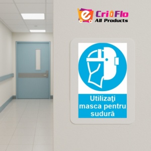 Indicator protectia muncii utilizarea mastii de sudura obligatorie, Sticker autocolant - Img 5