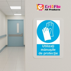 Indicator protectia muncii utilizati manusile de protectie, Sticker autocolant - Img 5