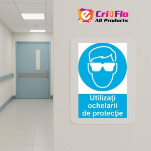 Indicator protectia muncii utilizati ochelarii de protectie, Sticker autocolant - Img 5