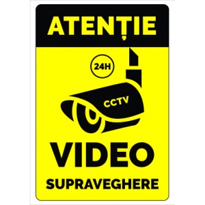 Indicator Semn atentie 24 de ore video supraveghere cctv, Sticker autocolant