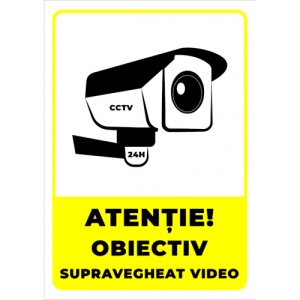 Indicator Semn atentie obiectiv supravegheat video, Sticker autocolant - Img 1