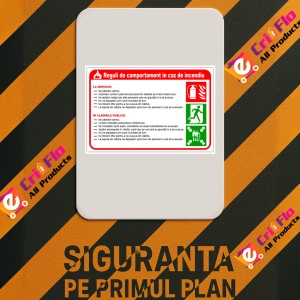 Indicator Semn cu reguli de comportare in caz de incendiu, Sticker autocolant - Img 3