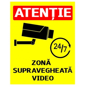 Indicator Semn pentru zona supravegheata video 24 din 7, Sticker autocolant