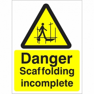 Indicator Sign danger scaffolding incomplete, Sticker autocolant