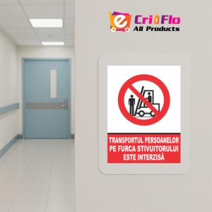 Indicator Transportul persoanelor pe furca stivuitorului este interzisa, Sticker autocolant - Img 5