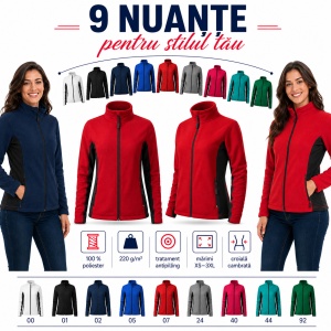 Jacheta Bluza Fleece Dama cu Fermoar Malfini, 220 g/m², Antipilling, Croiala Cambrata, XS-3XL, 9 Culori - Img 8