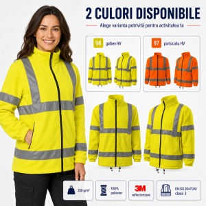 Jachetă Polar Fleece Reflectorizantă Unisex Damă Bărbat de Lucru Malfini Rimeck HV 5V1 – Benzi 3M - Img 9