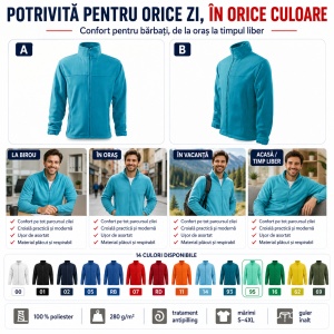 Jachetă Polar Fleece tip Bluză Hanorac Bărbați Călduroasă cu Fermoar Malfini Rimeck 501 – 280 g/m² - Img 8