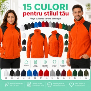 Jachetă Polar Fleece Unisex Damă Bărbat Malfini Hi-Q 506 – 360 g/m², Umeri Impermeabili - Img 8