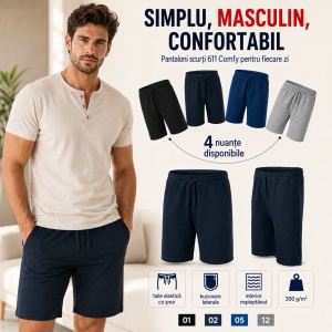 Pantaloni Scurți Bărbați Casual, Lejeri din Bumbac cu Talie Elastică – Comfy 611