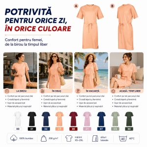 Rochie Lejeră Damă Malfini 816 Muse Tip Tricou, 100% Bumbac, 200 g/m², Mâneci Kimono, XS–2XL - Img 6