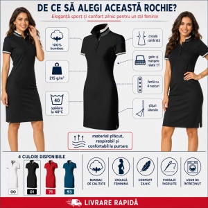 Rochie Polo Damă tip tricou, Malfini Premium 271 Dress Up, 100% Bumbac, Croială Cambrată, 215 g/m², Mărimi XS 2XL, 4 Culori - Img 2