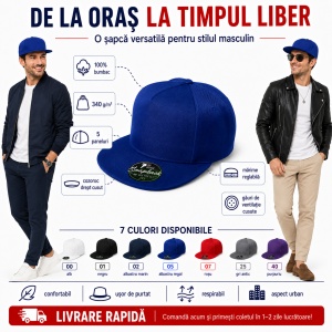 Șapcă bărbați snapback Malfini 301 5P RAP, 100% bumbac, cozoroc drept, reglabilă, 7 culori - Img 3