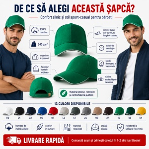 Șapcă Bărbați Sport din Bumbac, Reglabilă cu Cataramă și Cozoroc Curbat – Sandwich 6P 306 - Img 3