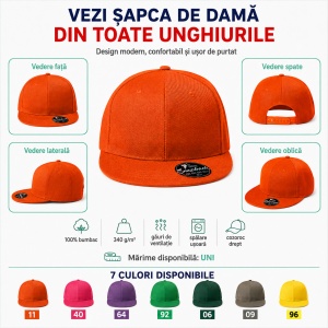 Șapcă Damă tip Snapback cu Cozoroc Drept, Reglabilă din Bumbac – Rap 6P 302 - Img 9