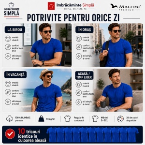 Set 10 Tricouri Bărbat în Aceeași Nuanță, Malfini, 100% Bumbac, 145 g/m², Guler Rotund, 26 Culori, Mărimi S–3XL - Img 7