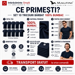 Set 10 tricouri bărbat Malfini Basic Clasic, 100% bumbac, regular fit, 48 culori, mărimi XS–5XL - Img 2