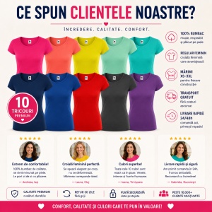 Set 10 tricouri simple dama din bumbac 100%, Elegant casual cu decolteu femei, culori diferite 122 - Img 10