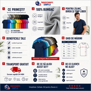 Set 20 de tricouri clasice simple, diferite culori, bumbac 100% pentru barbati, 132 - Img 11