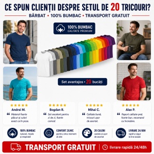 Set 20 Tricouri Bărbați 100% Bumbac, Multicolor, Croială Regular Fit, Mărimi S - 3XL, Transport Gratuit - Img 6