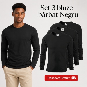 Set 3 Bluze Bărbați 100% Bumbac, Mâneci Lungi, Slim Fit, 160 g/m², Aceeași Culoare, 14 Culori Disponibile, Mărimi S–3XL - Img 21