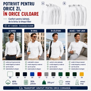 Set 3 bluze polo bărbat, cu guler tip Tommy, mânecă lungă, 11 nuanțe disponibile - Img 7