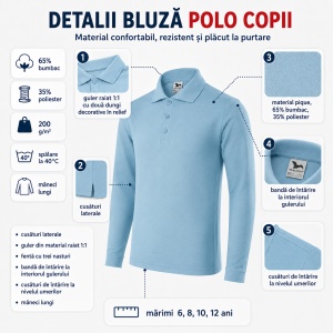 Set 3 Bluze Polo Copii Malfini cu Mânecă Lungă, 65% Bumbac, Unisex Fete și Băieți, 6–12 Ani, 6 Culori - Img 3