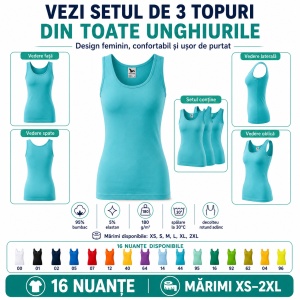 Set 3 topuri damă / maiouri sport, tricou fără mâneci, 16 nuanțe - Img 6