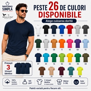 Set 3 Tricouri Bărbat în Aceeași Nuanță, 100% Bumbac, 145 g/m², Guler Rotund, 26 Culori, Mărimi S–3XL - Img 3