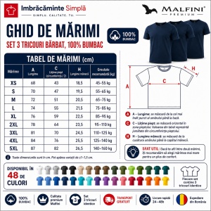 Set 3 Tricouri Bărbat Malfini, 100% Bumbac, 160 g/m², 48 Nuanțe, Mărimi XS–5XL, Transport Gratuit - Img 4