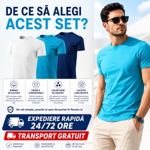 Set 3 Tricouri Bărbați | Alb, Turcoaz, Albastru Regal - 129 - Img 2