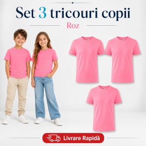 Set 3 Tricouri Copii din Bumbac 100% – Mânecă Scurtă, 35 Culori, Fete și Băieți - Img 31