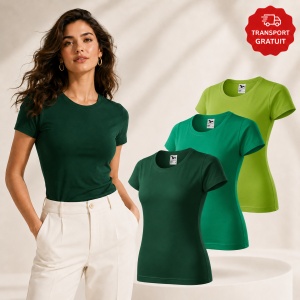 Set 3 Tricouri Damă 100% Bumbac – Clasic Casual, Verde Mediu, Verde Măr și Verde Sticlă | Transport Gratuit